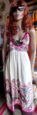 Vestido floral branco com marrom e rosa